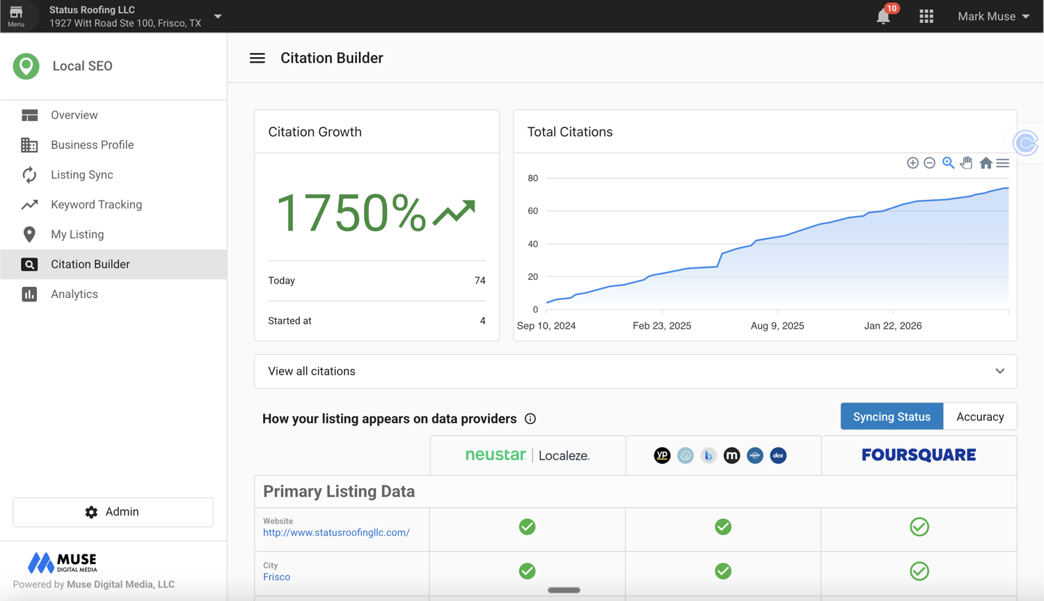 Status Roofing citation growth of +1,750%